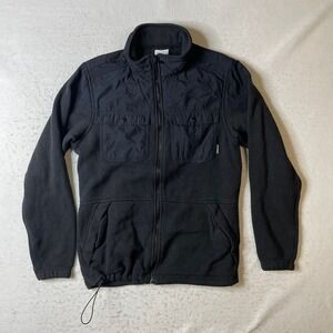 Columbia Fleece Jacket Mens Medium Black Full Zip Nylon Overlay Pocket